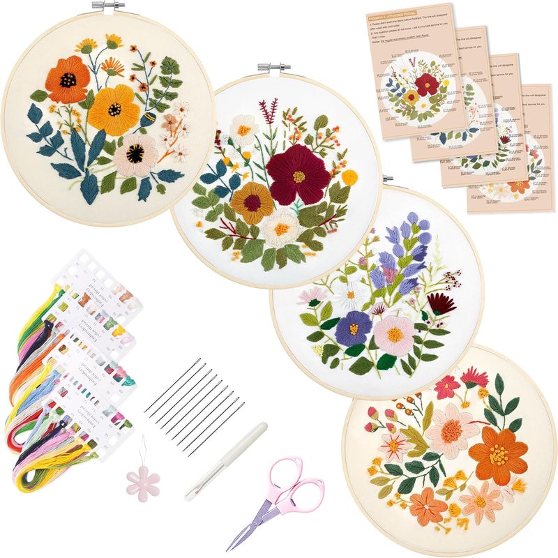 Bonroy Embroidery Kit for Beginners with Instructions,Cross Stitch Kits for Adults with Pattern,Needlepoint Kits for Adult Include Embroidery Cloth Hoops Needles Threads (flowers2) - Image 1